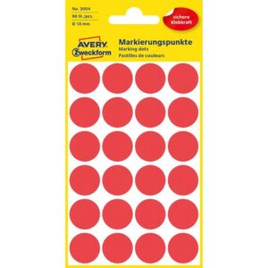 Färgkodningsprick AVERY Ø18mm röd 96/fp