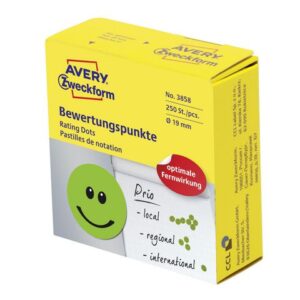 Etikett AVERY smiley 19mm grön 250/fp