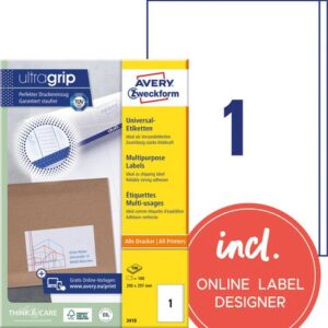Etikett AVERY UG 200x297mm 100/fp