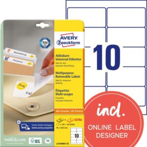 Etikett AVERY avtagb 96x50,8mm 240/fp