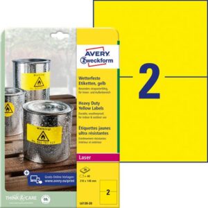 Etikett AVERY 210x148mm gul 40/fp