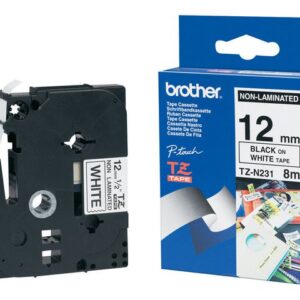 Tape BROTHER TZEN231 12mm svart på vit