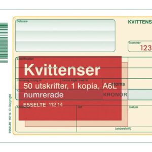 Blankett kvittens numrerad A6L 2x50 blad
