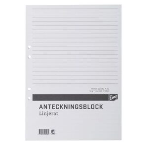 Anteckningsblock A4 100 blad hål TF linj