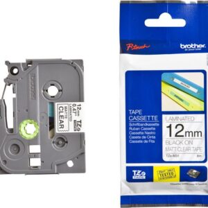 Tape BROTHER TZEM31 12mm sv på klar matt