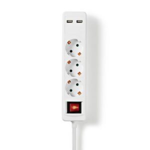 Grenuttag NEDIS jordad 3-väg + 2 USB