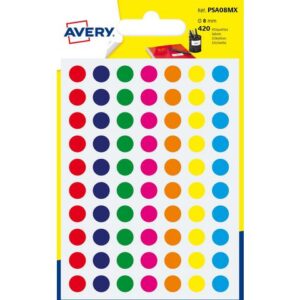 Etikett AVERY 8mm blandade färger 420/fp