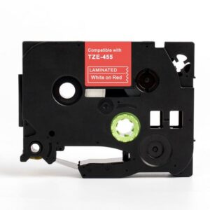 Tape 24mm TZe-455 vit på röd
