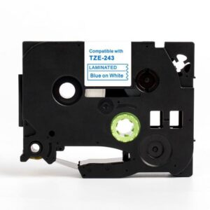Tape 18mm TZe-243 blå på vit