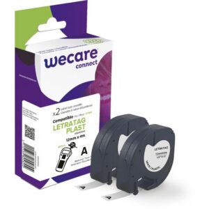 Tape WECARE Plast 12mmx4m sv på vit 2/fp