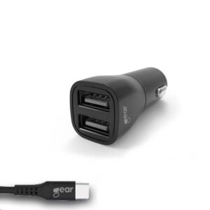 Laddare Bil GEAR 2xUSB 3.4A USB-C 2.0 1m