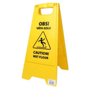Varningsskylt Städning pågår, Våta golv